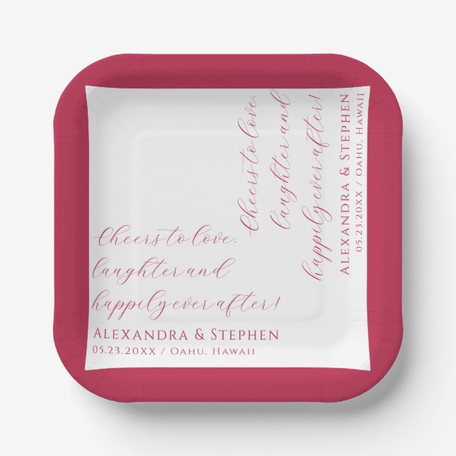 Liebe Modernes Chic Script Viva Magenta Pappteller (Vorderseite)
