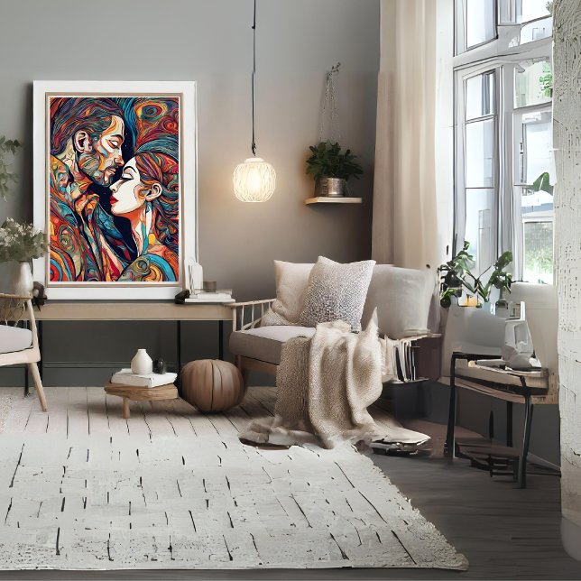 Liebe Modernes Kunstposter Poster (Man and Woman in Love Modern Art Poster)