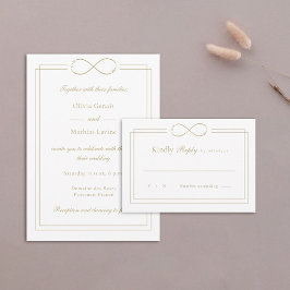 Liebe Mongram Gold Borders White Wedding RSVP Karte