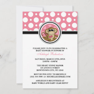 Liebe Monkey Pink Polka Dot Baby Dusche Einladunge Einladung