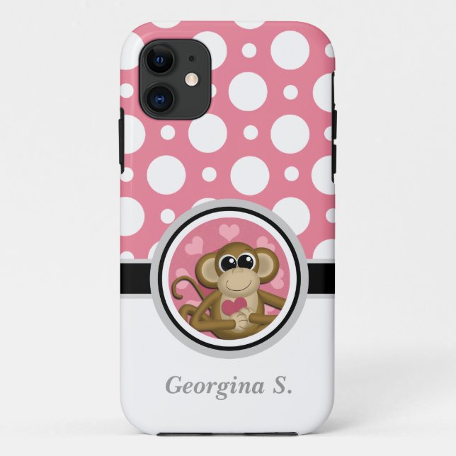 Liebe Monkey Pink & White Polka Dot iPhone 5 Fall Case-Mate iPhone Hülle (Rückseite)