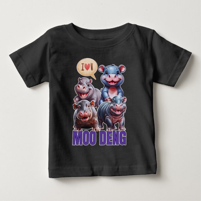 Liebe moo Deng Thai lustige kleine Babyhippo Baby T-shirt (Vorderseite)