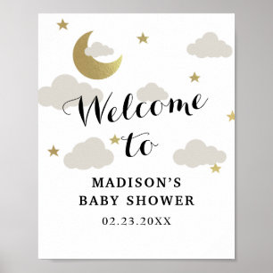 Liebe Moon and Back Star Clouds Babydusche Willkom Poster