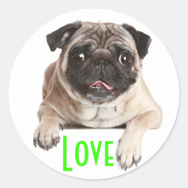 Liebe Mops Welpe Hund Grußkleber Runder Aufkleber (Vorderseite)