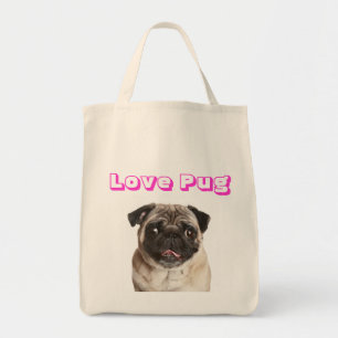 Liebe Mops Welpe-Hund Leinwand Lebensmittelgeschä Tragetasche