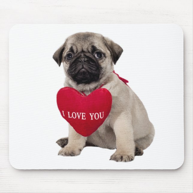 Liebe Mops Welpen Hund mit Herzmuskel Mousepad (Vorne)