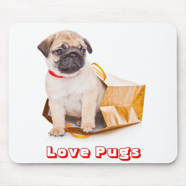 Liebe-Möpsen, Mops Welpen-Hund in einem Geschenkbe Mousepad (Vorne)
