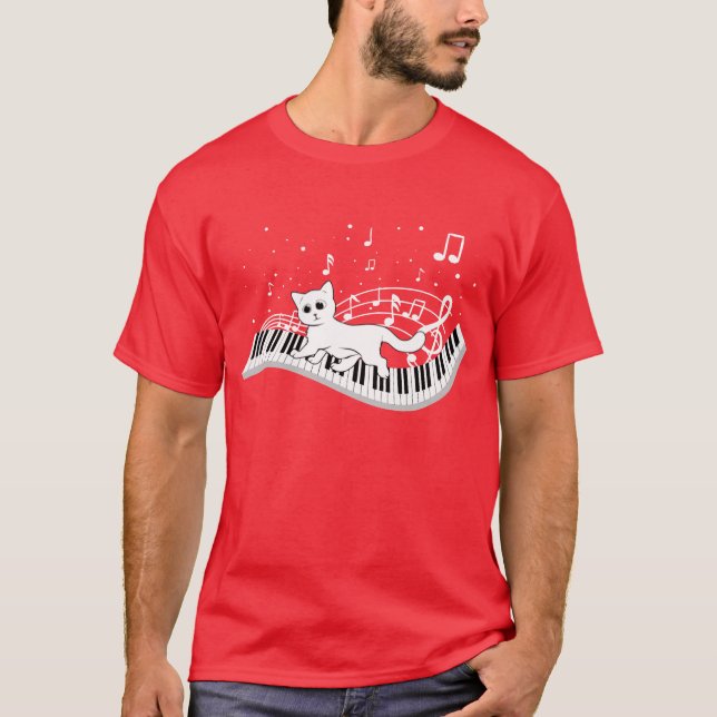 Liebe Music Cat Playing on Piano Musical / T-Shirt (Vorderseite)