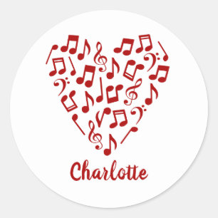 Liebe Music Heart of Red Musiknotens with Name Runder Aufkleber
