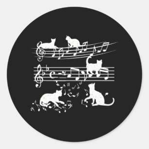 Liebe Music Piano Cat Playing on Musical Notes Runder Aufkleber