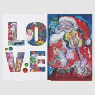 LIEBE MUSICAL XMAS PARTY SANTA CLAUS VIOLIN PLAYER SEIDENPAPIER