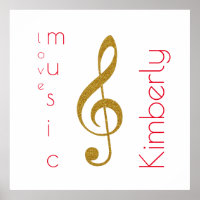 Liebe-Musik, goldfarbener Dreifach-Klammer mit Nam