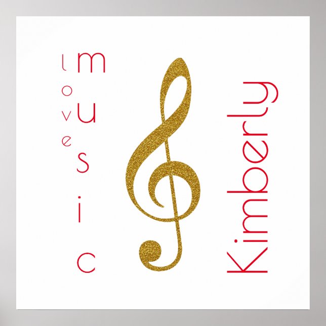 Liebe-Musik, goldfarbener Dreifach-Klammer mit Nam Poster (Vorne)