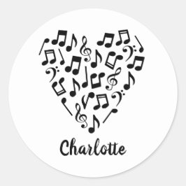 Liebe Musikherz Musiknoten mit Namen Runder Aufkleber
