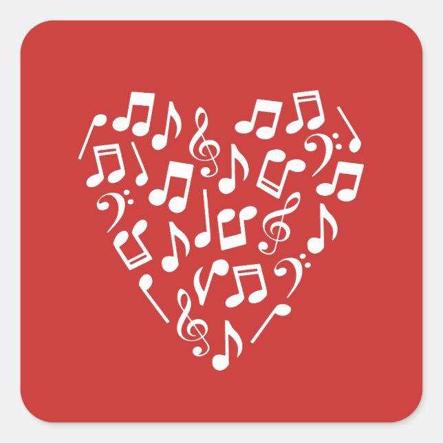 Liebe Musikherz Musiknoten Quadratischer Aufkleber (Vorderseite)