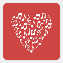 Liebe Musikherz Musiknoten Quadratischer Aufkleber