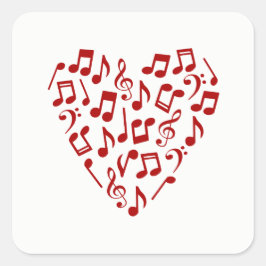 Liebe Musikherz Musiknoten Quadratischer Aufkleber