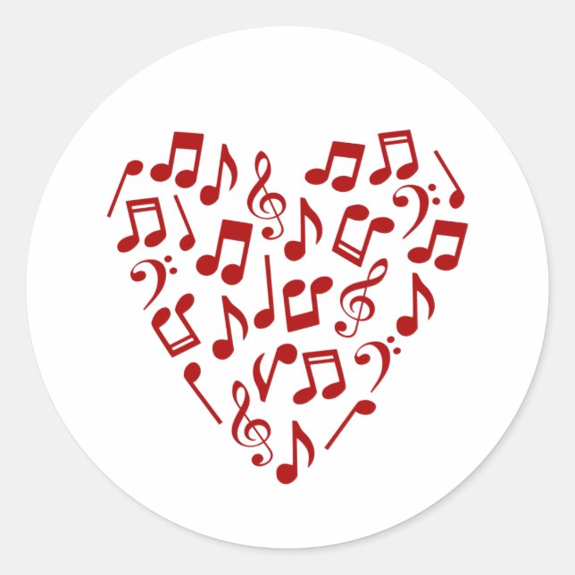 Liebe Musikherz Musiknoten Runder Aufkleber (Vorderseite)