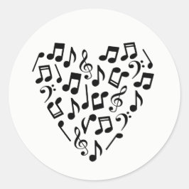 Liebe Musikherz Musiknoten Runder Aufkleber