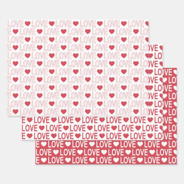 Liebe Muster in Rot und Weiß Geschenkpapier Set (Set)