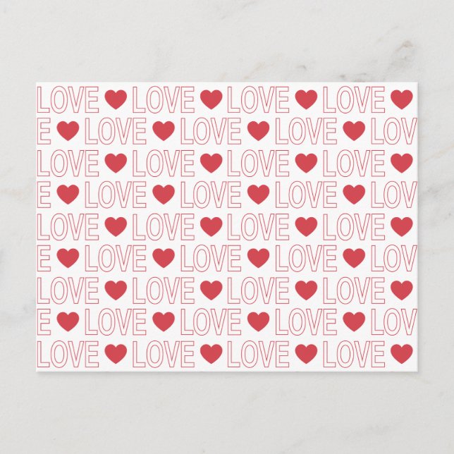 Liebe Muster Postkarte - Rote Kontur (Vorderseite)