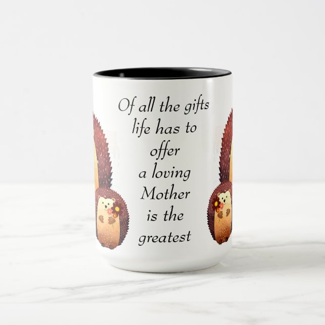 Liebe Mutter Zitat Gartenarbeit Igel Mama & Baby Tasse (Zentrum)