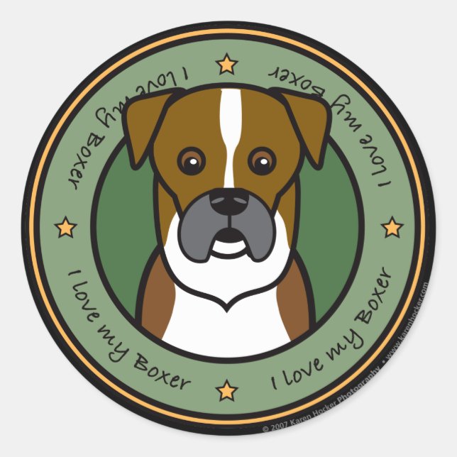 Liebe My Boxer Runder Aufkleber (Vorderseite)