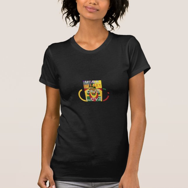 Liebe-Nachricht in Rasta-Farbdrucken T-Shirt (Vorderseite)