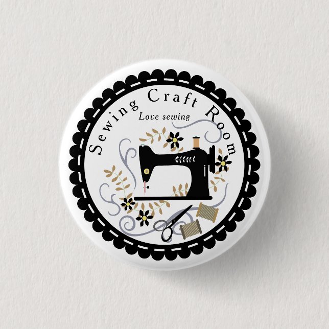 Liebe Nähen Schwarz-weiß Button (Vorderseite)