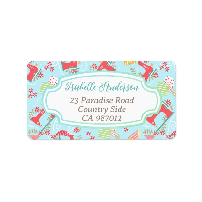 Liebe Nähmaschine blau Adressaufkleber (Vorne)