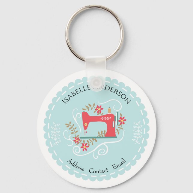 Liebe Nähmaschine. Blau Schlüsselanhänger (Vorderseite)