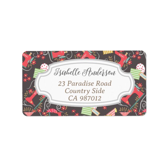 Liebe Nähmaschine braun Adressaufkleber (Vorne)