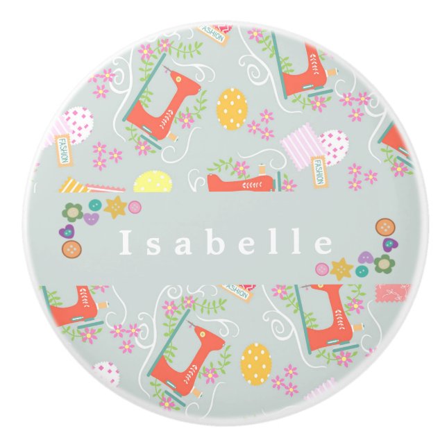 Liebe Nähmaschine Grau Keramikknauf (Vorderseite)