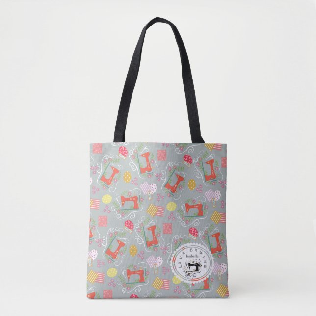Liebe Nähmaschine Grau Tasche (Vorderseite)