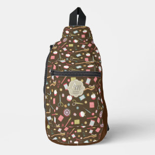 Liebe Nähmaschine Monogramm braun Crossbody Bag