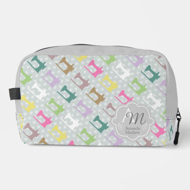 Liebe Nähmaschine Monogramm Grau Waschbeutel (Vorderseite)