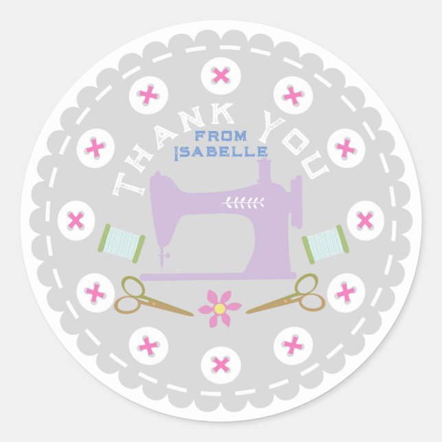 Liebe Nähmaschine Pastel Grau Runder Aufkleber (Vorderseite)