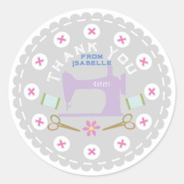 Liebe Nähmaschine Pastel Grau Runder Aufkleber