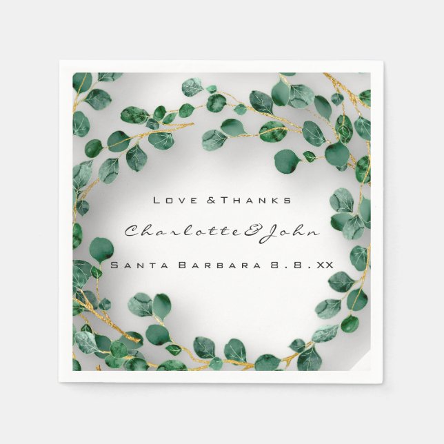 Liebe & Name Datum Eucalyptus Rusticò Hochzeit Serviette (Vorderseite)