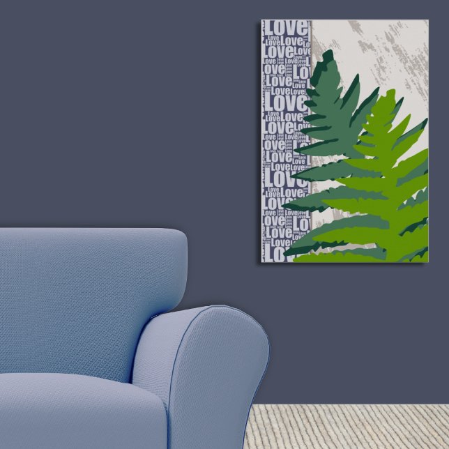 Liebe Natur Stilvolle Blue & Green Fern Blätter Poster (Love Nature Stylized Blue & Green Fern Leaves Poster)