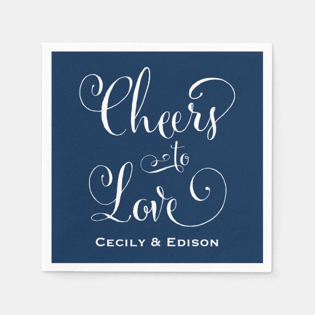 Liebe Navy Blue Wedding Monogram Serviette (Vorderseite)
