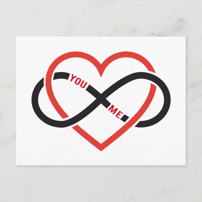Liebe nie beenden, rotes Herz mit unendlichem Zeic Postkarte (Vorderseite)