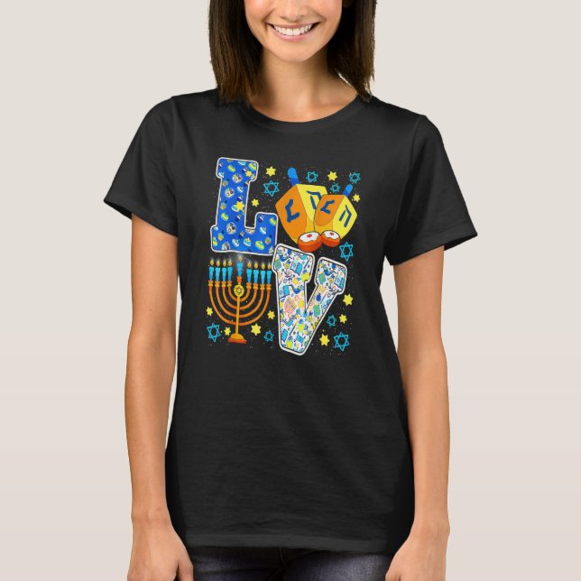 LIEBE Niedlich Hanukkah Chanukah Dekorationen Drei T-Shirt (Vorderseite)