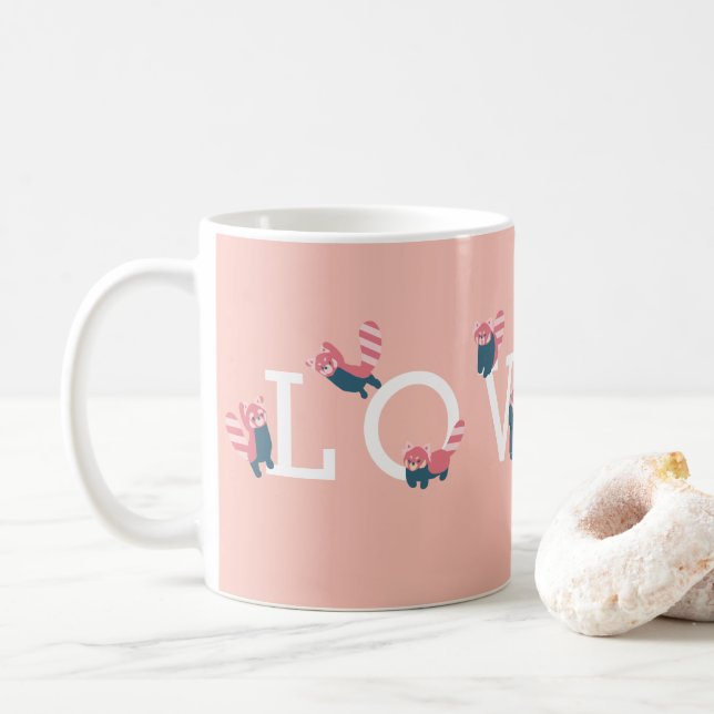 LIEBE Niedlich Rotes Panda Korallenrosa Foto Tasse (Mit Donut)