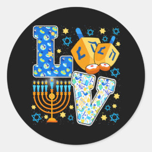 LIEBE Niedliche Hanukka Dekorationen Dreidel Menor Runder Aufkleber