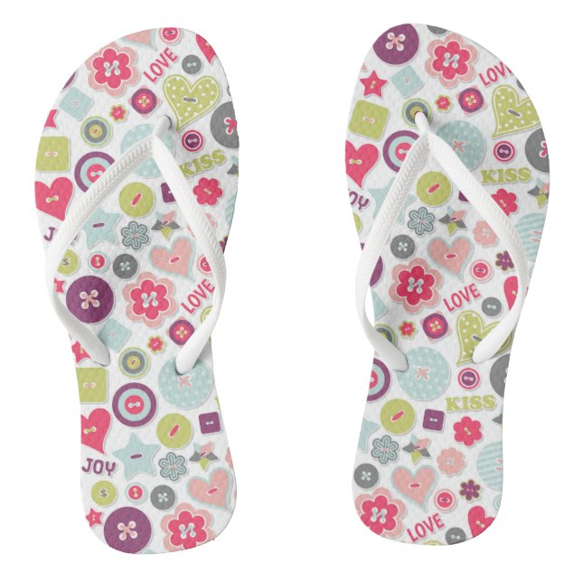 Liebe Niedliche Herzknöpfe Valentinstag Flip Flops (Fußbett)