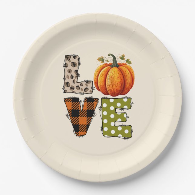 LIEBE - Niedliche Pumpkin & Polka Dot Letters Pappteller (Vorderseite)