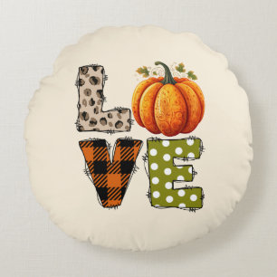 LIEBE - Niedliche Pumpkin & Polka Dot Letters Rundes Kissen