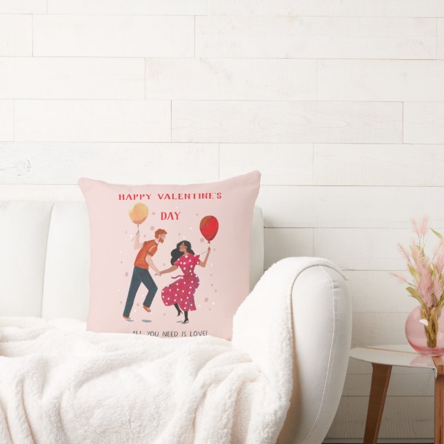 Liebe niedliche rosa und rote Tänze Leute Valentin Kissen (Liege)