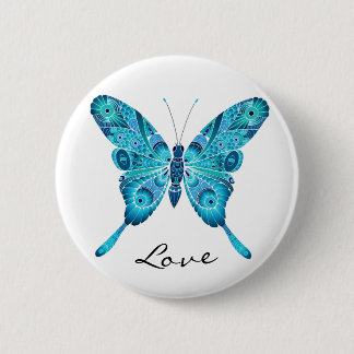 Liebe-niedlicher blauer Schmetterlings-weißer Button